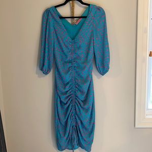 Animal Print blue and hot pink midi dress